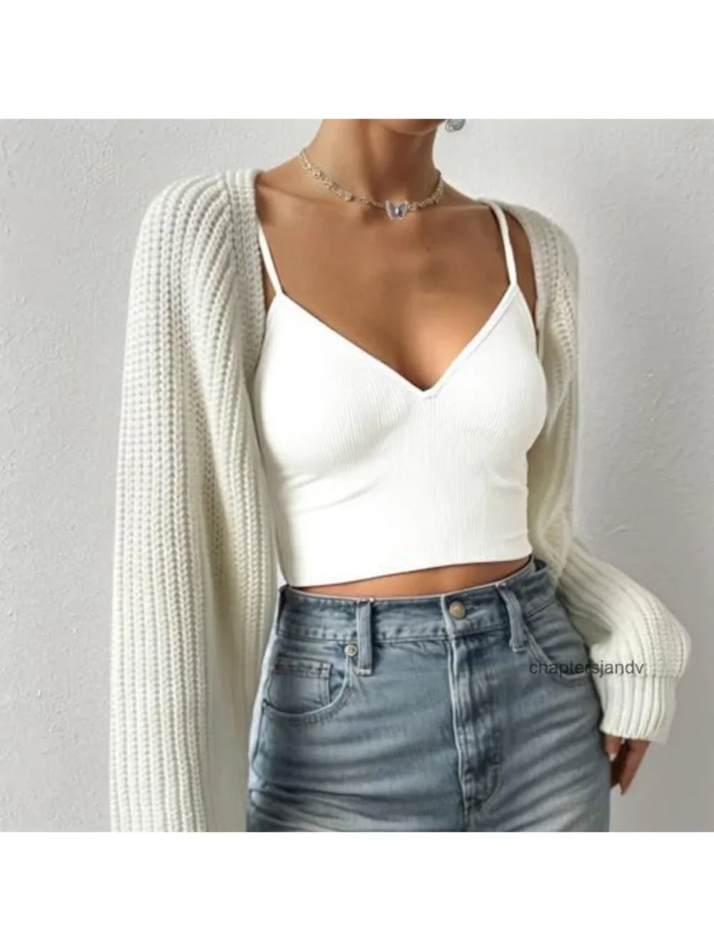 Ribbed Knit Crop Bolero Shrug Open Front Drop Shoulder Long Sleeve Cardigan